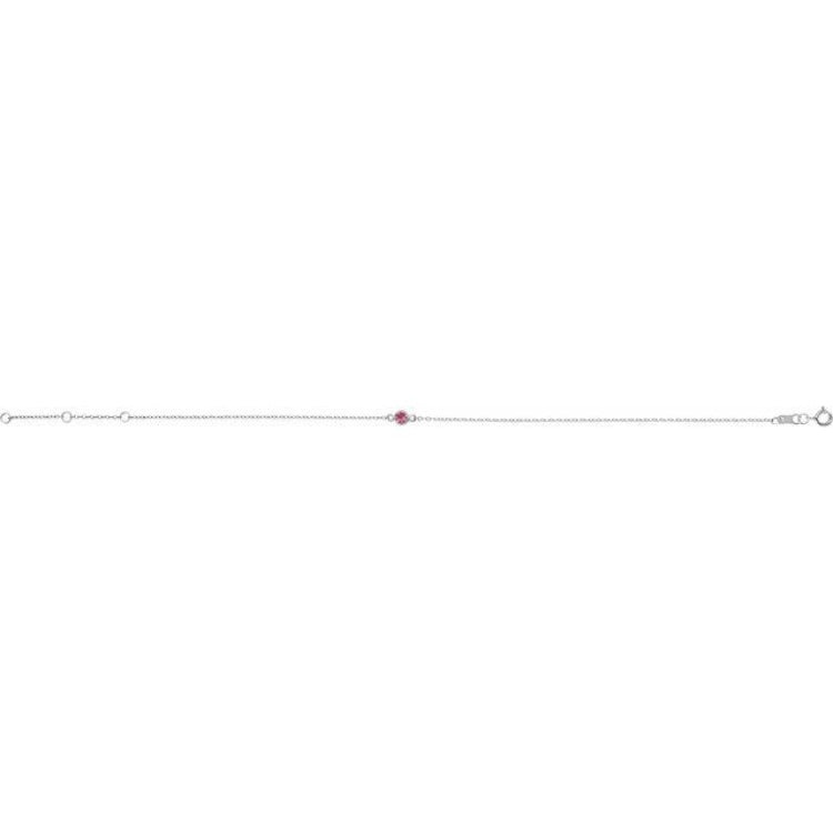 Sterling Silver Natural Pink Tourmaline Bezel-Set Solitaire 6 1/2-7 1/2" Bracelet