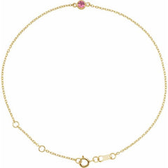 14K Yellow Gold Natural Pink Tourmaline Bezel-Set Solitaire 6 1/2-7 1/2" Bracelet