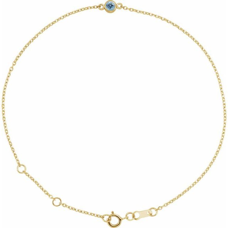 14K Yellow Gold Natural Aquamarine Bezel-Set Solitaire 6 1/2-7 1/2" Bracelet