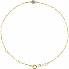 14K Yellow Gold Natural Aquamarine Bezel-Set Solitaire 6 1/2-7 1/2" Bracelet