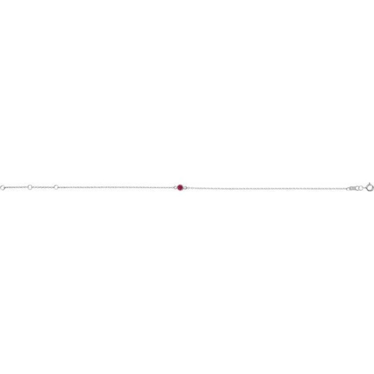 14K White Gold Lab-Grown Ruby Bezel-Set Solitaire 6 1/2-7 1/2" Bracelet