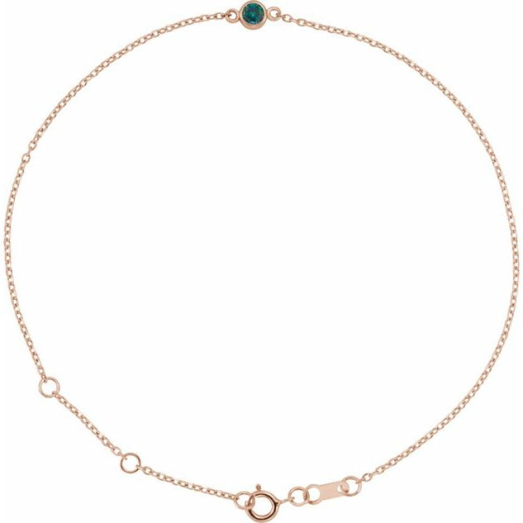 14K Rose Gold Lab-Grown Alexandrite Bezel-Set Solitaire 6 1/2-7 1/2" Bracelet