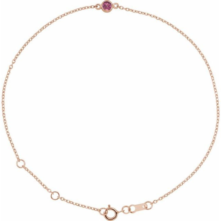 14K Rose Gold Natural Pink Tourmaline Bezel-Set Solitaire 6 1/2-7 1/2" Bracelet