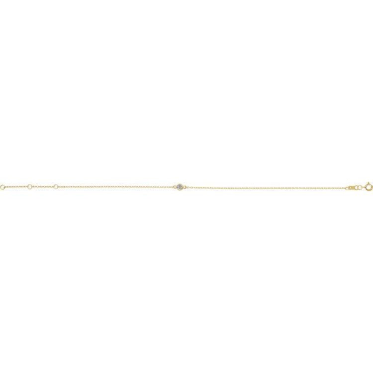 14K Yellow Gold Natural White Sapphire Bezel-Set Solitaire 6 1/2-7 1/2" Bracelet