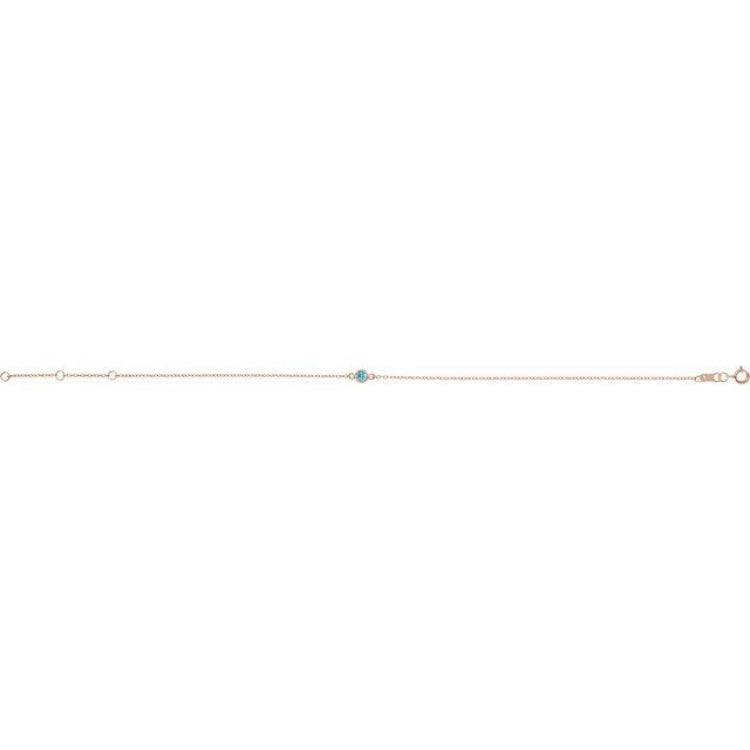 14K Rose Gold Natural Blue Zircon Bezel-Set Solitaire 6 1/2-7 1/2" Bracelet