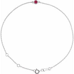 14K White Gold Natural Ruby Bezel-Set Solitaire 6 1/2-7 1/2" Bracelet