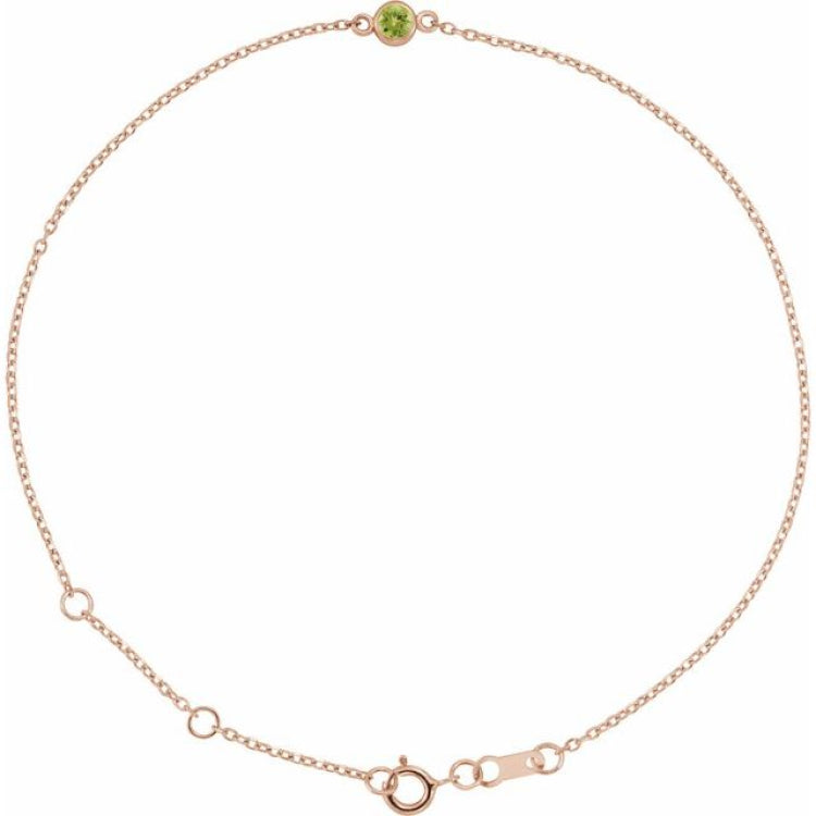 14K Rose Gold Natural Peridot Bezel-Set Solitaire 6 1/2-7 1/2" Bracelet