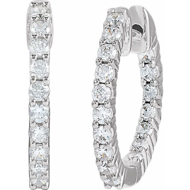 14K White Gold 1/2 CTW Lab-Grown Diamond Inside-Outside Hinged 14.5 mm Hoop Earrings