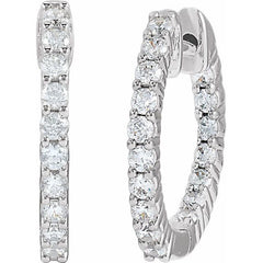 14K White Gold 1/2 CTW Lab-Grown Diamond Inside-Outside Hinged 14.5 mm Hoop Earrings