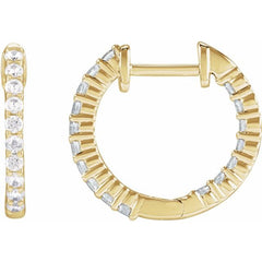 14K Yellow Gold 1/2 CTW Lab-Grown Diamond Inside-Outside Hinged 14.5 mm Hoop Earrings