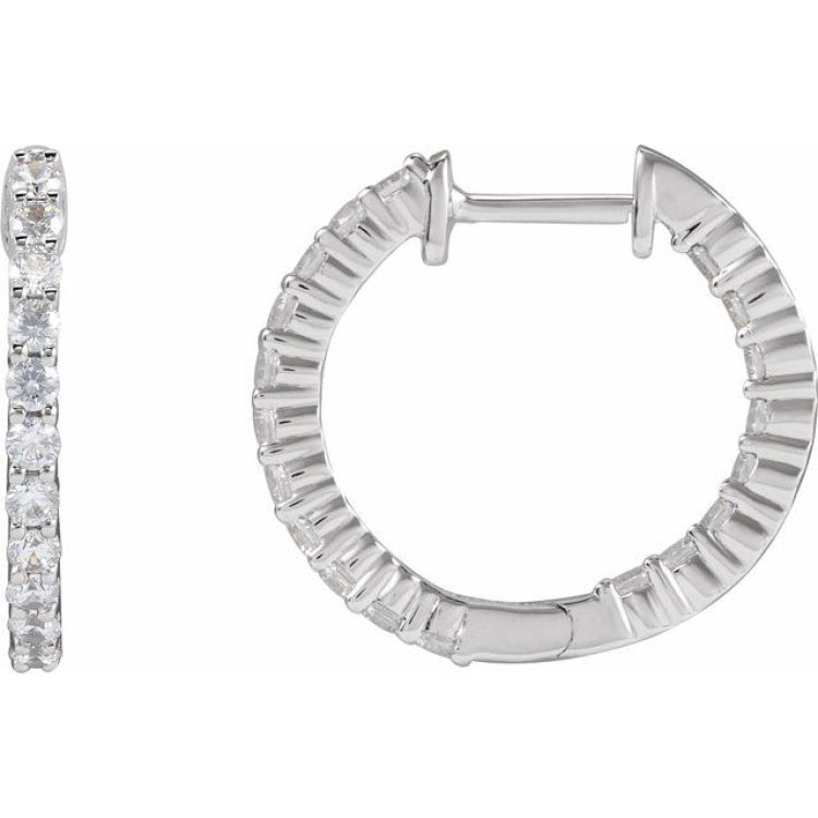 14K White Gold 3/4 CTW Lab-Grown Diamond Inside-Outside Hinged 17.2 mm Hoop Earrings
