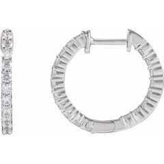 14K White Gold 3/4 CTW Lab-Grown Diamond Inside-Outside Hinged 17.2 mm Hoop Earrings