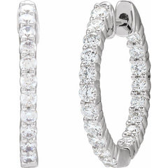 14K White Gold 3/4 CTW Lab-Grown Diamond Inside-Outside Hinged 17.2 mm Hoop Earrings