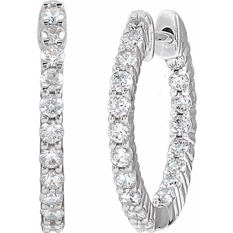 14K White Gold 3/4 CTW Lab-Grown Diamond Inside-Outside Hinged 17.2 mm Hoop Earrings