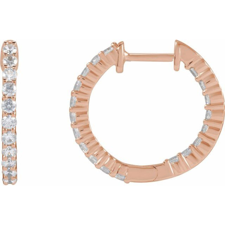 14K Rose Gold 3/4 CTW Lab-Grown Diamond Inside-Outside Hinged 17.2 mm Hoop Earrings