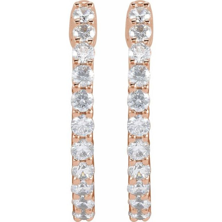 14K Rose Gold 3/4 CTW Lab-Grown Diamond Inside-Outside Hinged 17.2 mm Hoop Earrings