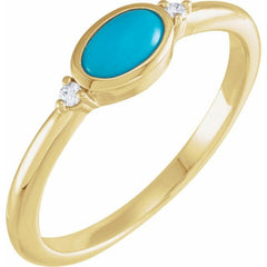 14K Yellow Gold Natural Turquoise & .03 CTW Natural Diamond Ring