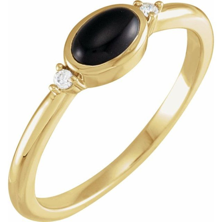 14K Yellow Gold 6x4 mm Round Natural Black Onyx & .03 CTW Natural Diamond Ring