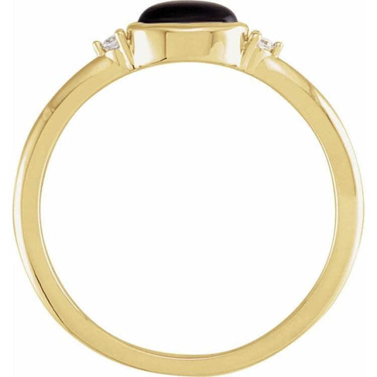 14K Yellow Gold 6x4 mm Round Natural Black Onyx & .03 CTW Natural Diamond Ring