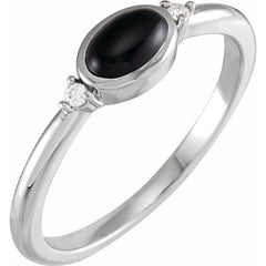 14K White Gold 6x4 mm Round Natural Black Onyx & .03 CTW Natural Diamond Ring