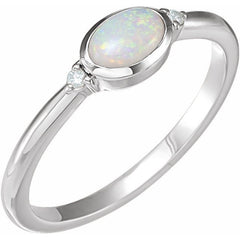 14K White Gold Natural Ethiopian Opal & .03 CTW Natural Diamond Ring