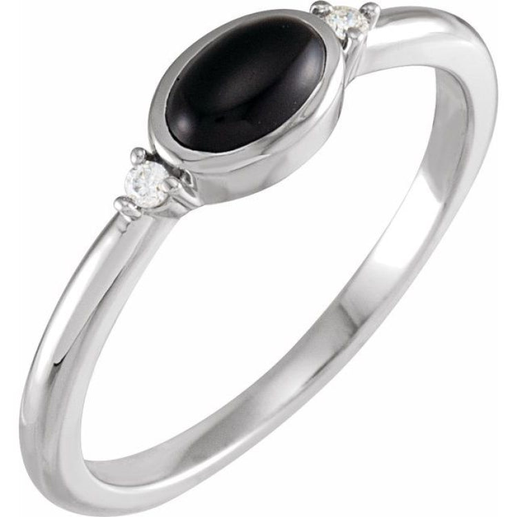 Sterling Silver 6x4 mm Round Natural Black Onyx & .03 CTW Natural Diamond Ring