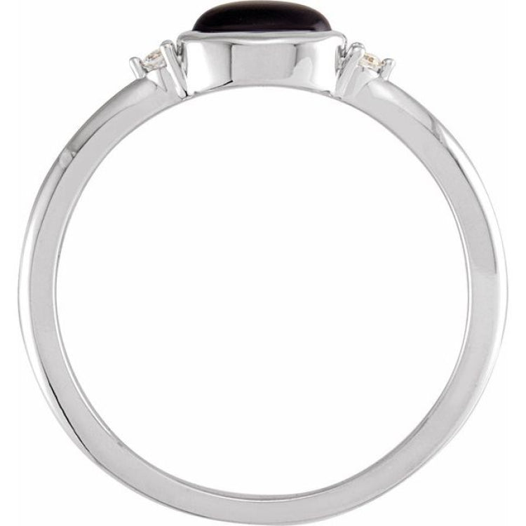 Sterling Silver 6x4 mm Round Natural Black Onyx & .03 CTW Natural Diamond Ring