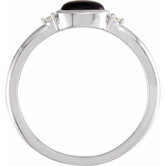 Sterling Silver 6x4 mm Round Natural Black Onyx & .03 CTW Natural Diamond Ring