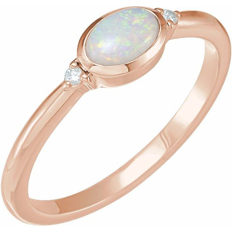 14K Rose Gold Natural Ethiopian Opal & .03 CTW Natural Diamond Ring