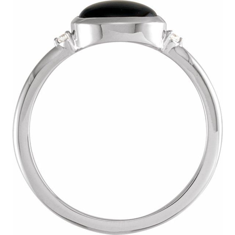 Platinum 8x6 mm Round Natural Black Onyx & .03 CTW Natural Diamond Ring