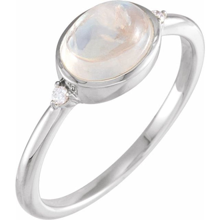 14K White Gold Natural Rainbow Moonstone & .03 CTW Natural Diamond Ring