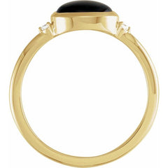 14K Yellow Gold 8x6 mm Round Natural Black Onyx & .03 CTW Natural Diamond Ring