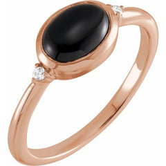 14K Rose Gold 8x6 mm Round Natural Black Onyx & .03 CTW Natural Diamond Ring