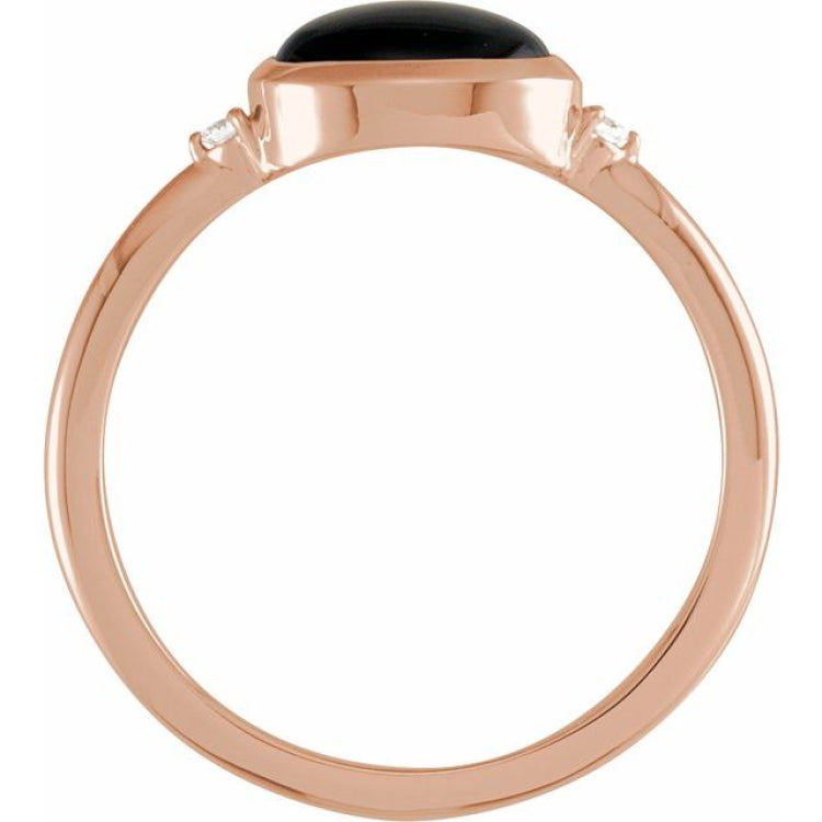 14K Rose Gold 8x6 mm Round Natural Black Onyx & .03 CTW Natural Diamond Ring