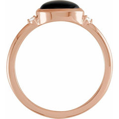 14K Rose Gold 8x6 mm Round Natural Black Onyx & .03 CTW Natural Diamond Ring