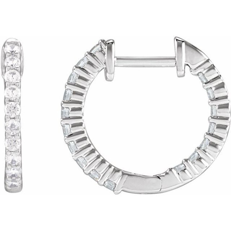 14K White Gold 1/2 CTW Natural Diamond Inside-Outside Hinged 14.5 mm Hoop Earrings
