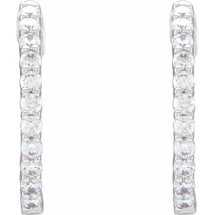 14K White Gold 3/4 CTW Natural Diamond Inside-Outside Hinged 17.2 mm Hoop Earrings
