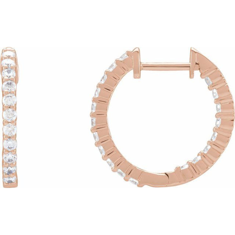 14K Rose Gold 3/4 CTW Natural Diamond Inside-Outside Hinged 17.2 mm Hoop Earrings