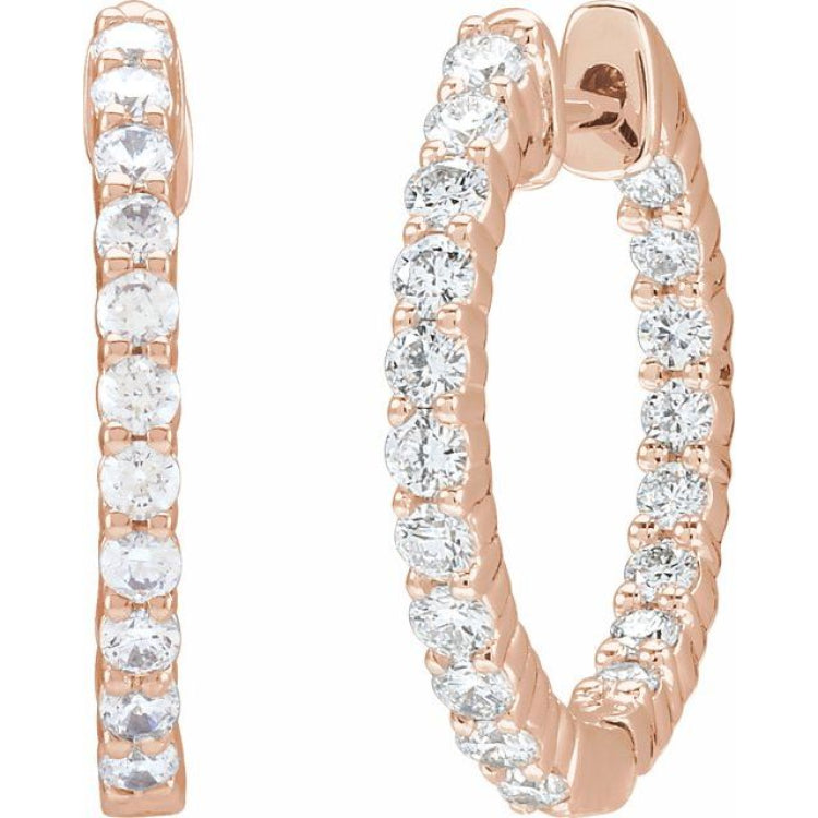 14K Rose Gold 3/4 CTW Natural Diamond Inside-Outside Hinged 17.2 mm Hoop Earrings