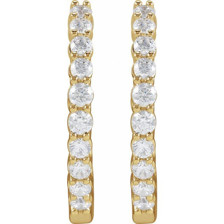14K Yellow Gold 1 CTW Natural Diamond Inside-Outside Hinged 19.3 mm Hoop Earrings