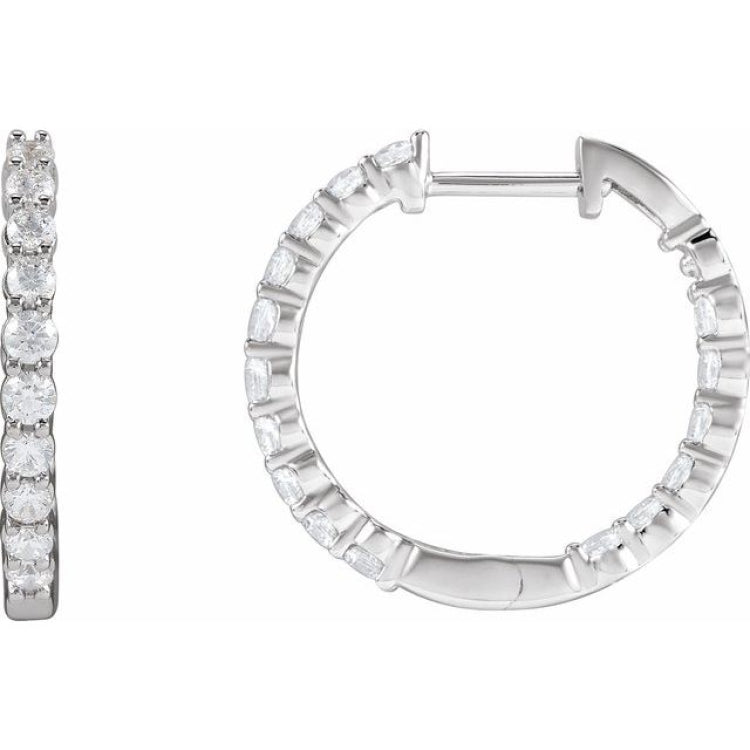 14K White Gold 1 CTW Natural Diamond Inside-Outside Hinged 19.3 mm Hoop Earrings