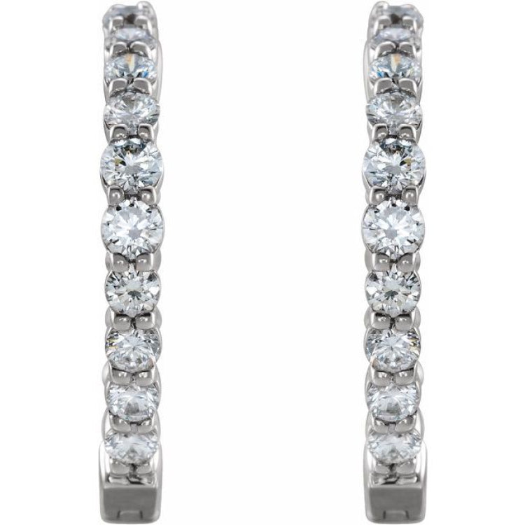 14K White Gold 1 CTW Natural Diamond Inside-Outside Hinged 19.3 mm Hoop Earrings