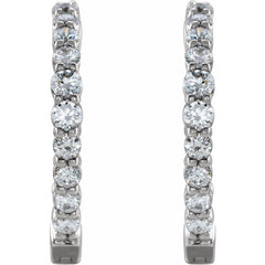 14K White Gold 1 CTW Natural Diamond Inside-Outside Hinged 19.3 mm Hoop Earrings