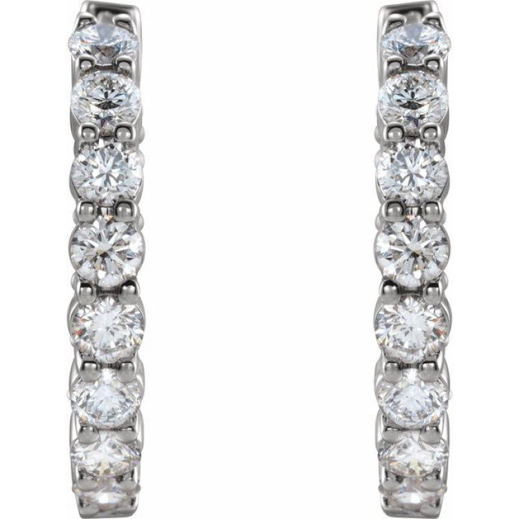 14K White Gold 2 CTW Natural Diamond Inside-Outside Hinged 20 mm Hoop Earrings