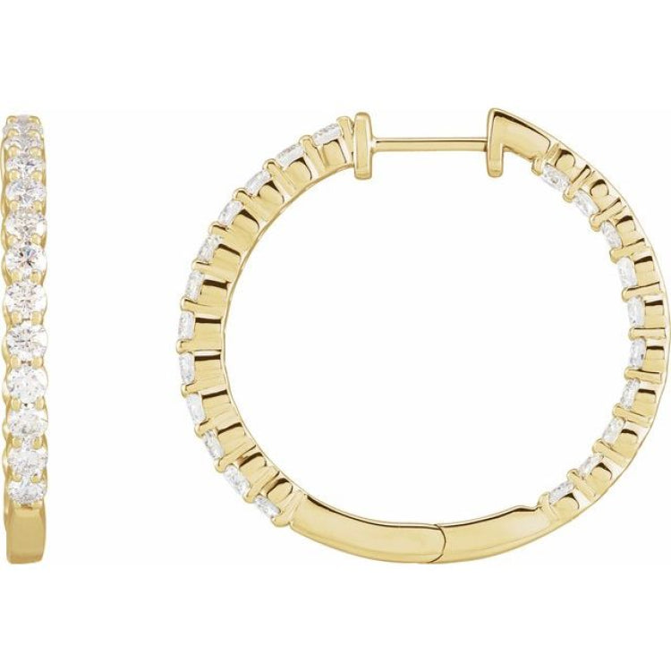 14K Yellow Gold 3 CTW Natural Diamond Inside-Outside Hinged 30 mm Hoop Earrings