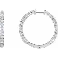 14K White Gold 3 CTW Natural Diamond Inside-Outside Hinged 30 mm Hoop Earrings