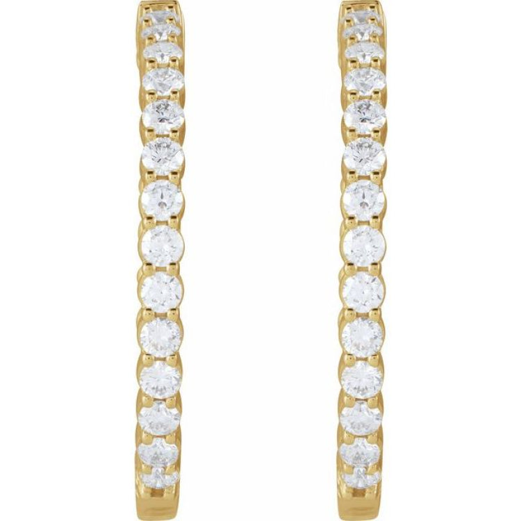 14K Yellow Gold 4 CTW Natural Diamond Inside-Outside Hinged 36 mm Hoop Earrings