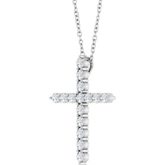 Sterling Silver 1/2 CTW Natural Diamond Cross 16-18" Necklace