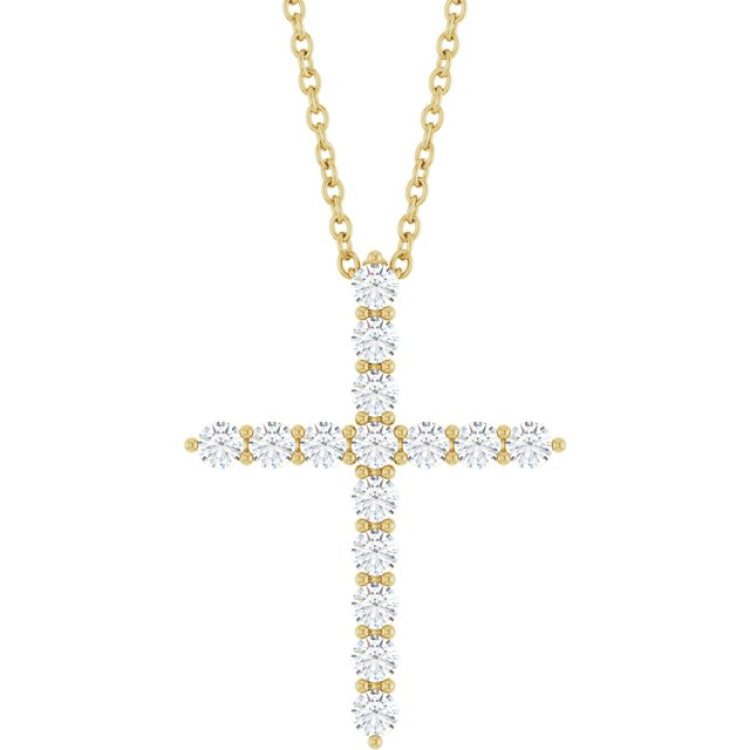 14K Yellow Gold 1/2 CTW Natural Diamond Cross 16-18" Necklace