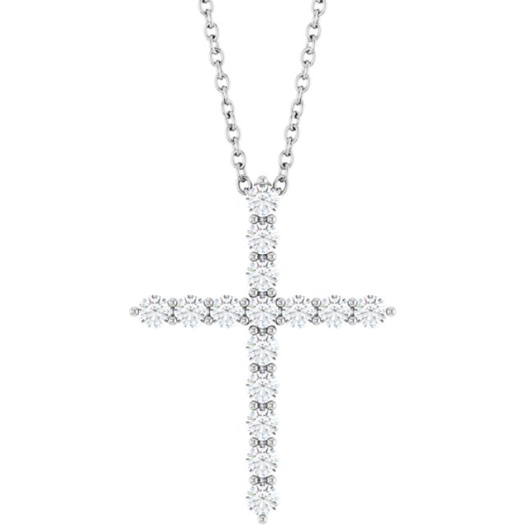 14K White Gold 1/2 CTW Natural Diamond Cross 16-18" Necklace